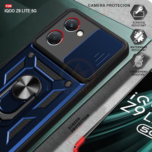 Image of Armor Bumper Back Cover Case for iQOO Z9 Lite 5G /Vivo T3 Lite 5G /Vivo Y18 /Y18e /Y03 Rotating Camera Cover, Ring Holder & Kickstand | Heavy Duty & 360 Degree Protection Back Cover (Blue)