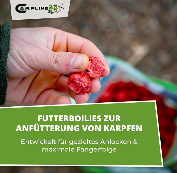 Futterboilies Erdbeere - 10 kg - 20 mm - Karpfenköder zum Angeln, Futterboilies zum Anfüttern von Karpfen, Carp Baits, Angelfutter mit Lockstoff