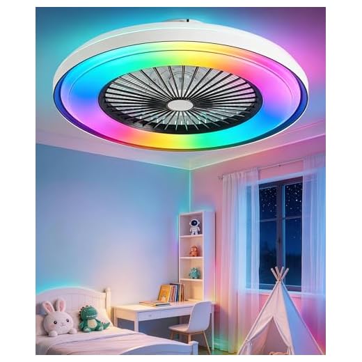 Vookea 2-in-1 Low Profile Ceiling Fan with Light, 24” Caged Safety Design for Kids - RGB Color, Smart APP/Remote Control, Quiet Flush Mount DC Motor, Ideal for Bedroom/Living Room/Kitchen, Black