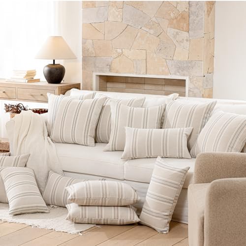 Image of Hckot Spring Throw Pillow Covers 20x20 Set of 2 Grass Green Pillow Covers Farmhouse Decorative Pillows Textured Linen Square Cushion Covers for Sofa Couch Bed Living Room Decor(Grass Green)
