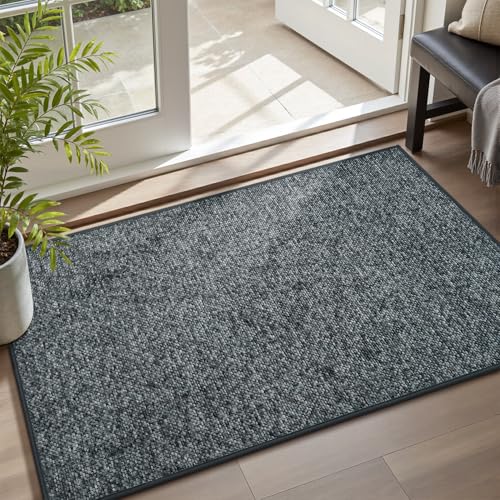 MontVoo Door Mat Indoor Entrance Doormat, Absorbent Durable Rubber Non Slip Front Door Mat for Inside Entry Entryway Dirt Trapper Welcome Mat, Darkgrey 17''x30''