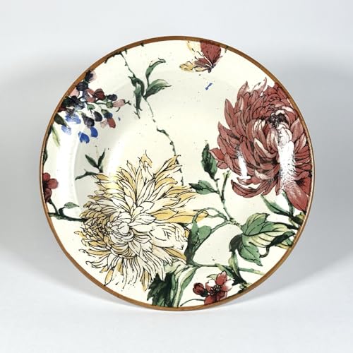 Image of SNS Botanical Bloom Decal Ceramic Serving Bowl | Premium Salad & Snacks Bowl | Semi-Matt Floral Dinnerware for Oats Pasta Fruits & Desserts | Tableware for Gifting (Guldaudi Canvas Pasta Bowl)
