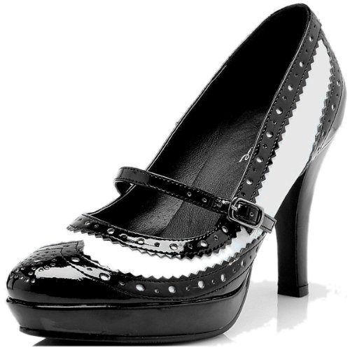 Ellie Shoes Flapper Costume Shoes Black & White Wingtip Mary Jane Gangster High Heel Pumps Size 9