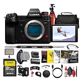 Panasonic Lumix S1H Full Frame Digital Mirrorless Video Camera (DC-S1HBODY) + 128GB Memory Card + LED Light + Photography Software + Camera Bag + Flexible Tripod + Cleaning Kit + HDMI Cable + More