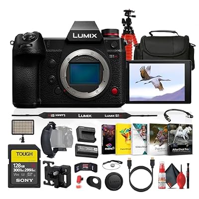 Panasonic Lumix S1H Full Frame Digital Mirrorless Video Camera (DC-S1HBODY) + 128GB Memory Card + LED Light + Photography Software + Camera Bag + Flexible Tripod + Cleaning Kit + HDMI Cable + More