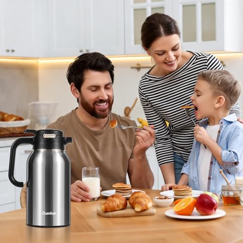 Image of 68 Oz Thermal Coffee Carafe, Stainless Steel Insulated Vacuum Coffee Carafes For Keeping Hot Liquid Thermal Pot Creamer Pitcher Dispenser(Silver /Silver)