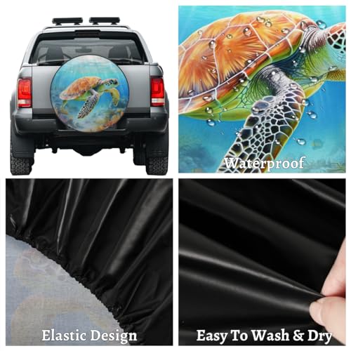 Image of Spare Tire Cover Underwater Sea Turtle Wheel Covers Protectors Waterproof Dust-Proof Universal Fit Trailer, RV, SUV and Many Vehicle 14 Inch