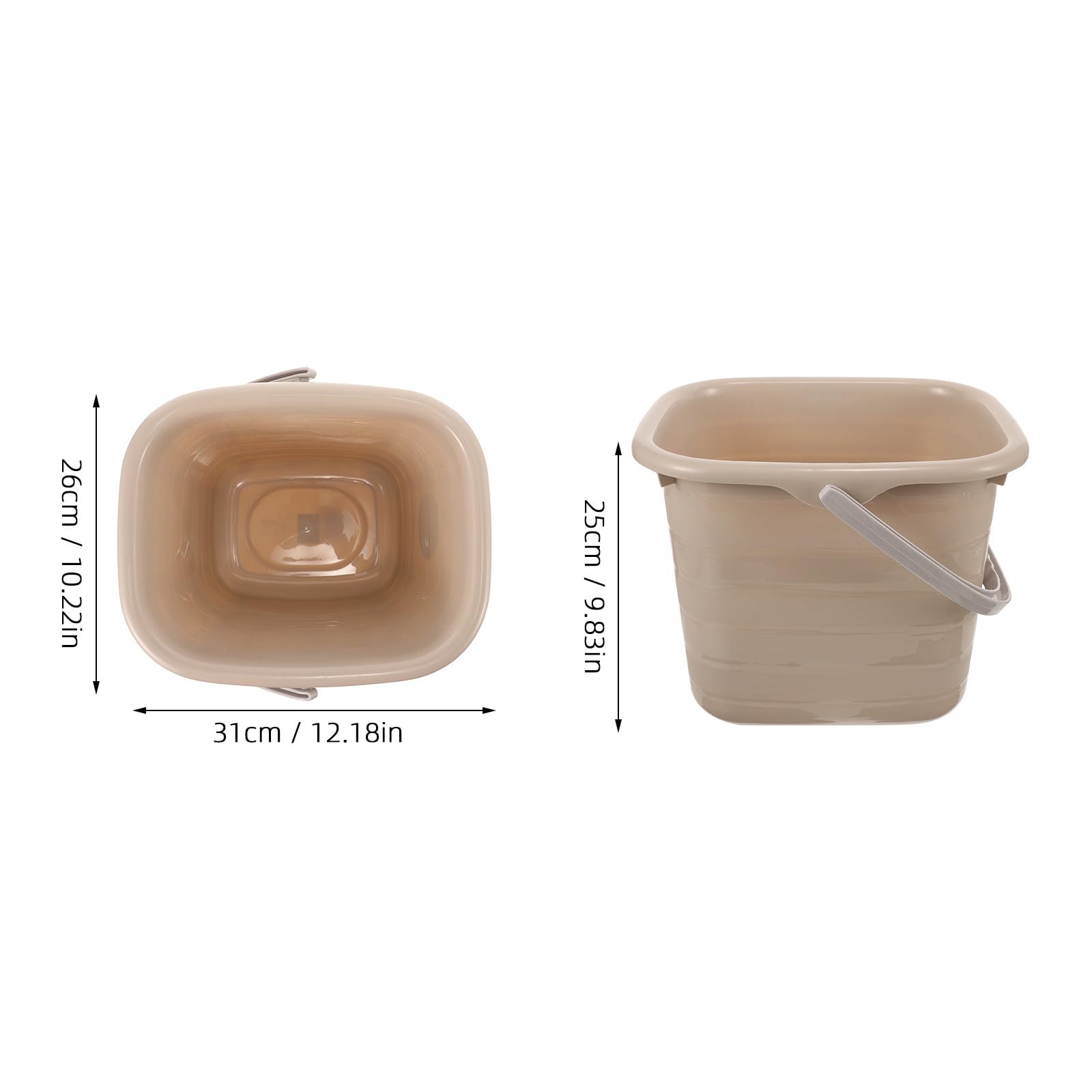Seau en Plastique Rectangulaire à Poignée 11l, Khaki, Usage Maison