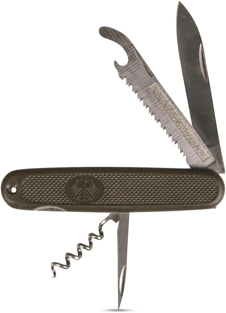 Mil-Tec German Army Style Compact Portable Heavy-Duty Olive Drab Multi-Tool Pocket Knife for Outdoor Enthusiasts, Campers, Hikers | Steel Fixed Blade | Cutting, Slicing, Carving | Everyday Carry