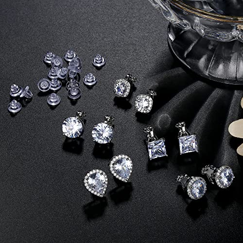 FASACCO 5Pairs Clip on Earrings for Women Non Pierced Diamond CZ Earrings Comfortable Silver Clip Earrings for Wedding and Dance Competitions Hypoallergenic 6