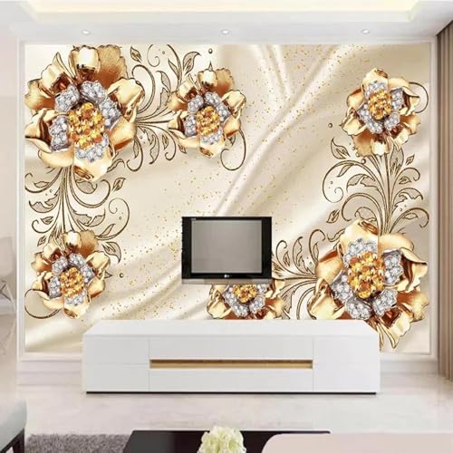 XLMING Flores De Oro Tridimensionales Creatividad En Seda 3D Papel Pintado Pared Decorativo Aspecto Seda Estudio Comedor Vinilos Dormitorio Sofás TV Cocina-150cm×105cm