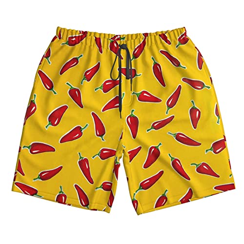 Men's Yellow Peppers Red Chiles Pattern Shorts Casual Lightweight Summer Beach Shorts3