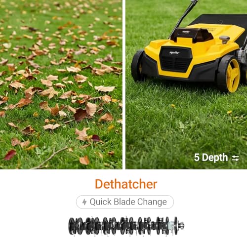 Image of Cordless Lawn Dethatcher Compatible with DeWalt 20V Battery(Tool Only), 40V Dual Battery Powered Brushless 2-in-1 Scarifier, 15'' Wide, 12-Gal Collection Bag, Air Boost Technology, 5 Adjustable Depths