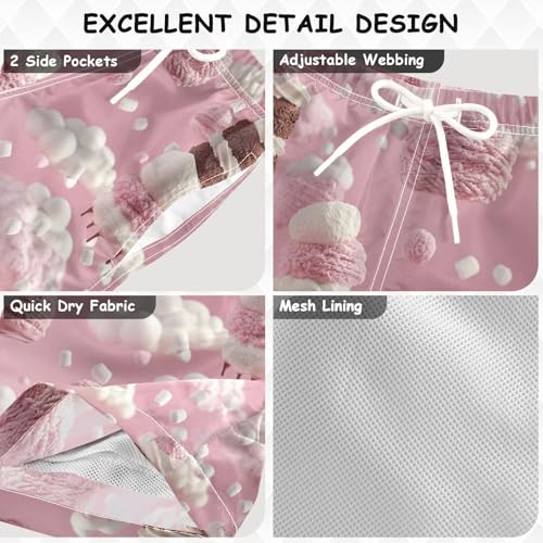 Boys Quick Dry Swim Trunks with Pockets Ice Cream Pink White Beach Shorts for Kids, Toddler Swimsuit Boy3