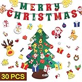JOKBEN DIY Felt Christmas Tree Set, with Merry Christmas Felt Banner Wall Hanging Christmas Decorations with 30pcs Detachable Ornaments Xmas Gifts for Child