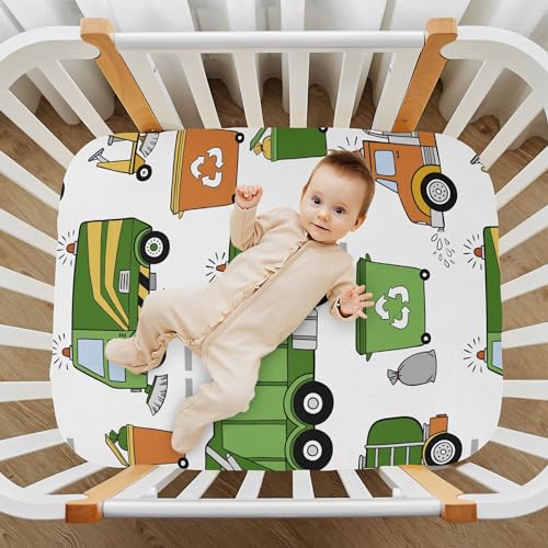 Image of Garbage Trucks Car Crib Sheets Soft Breathable Fitted Baby Crib Sheets Mattress Cover for Girl Boys, 52 inch x 28 inch x 9 inch