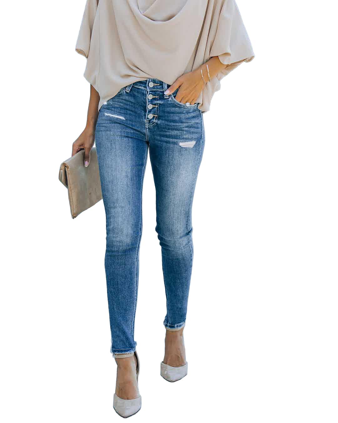 Women's Boyfriend Skinny Jeans Ripped Distressed Stretchy Denim Pants