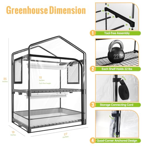 Mini serre d'intérieur avec lampe et housse PVC à 2 niveaux - 8