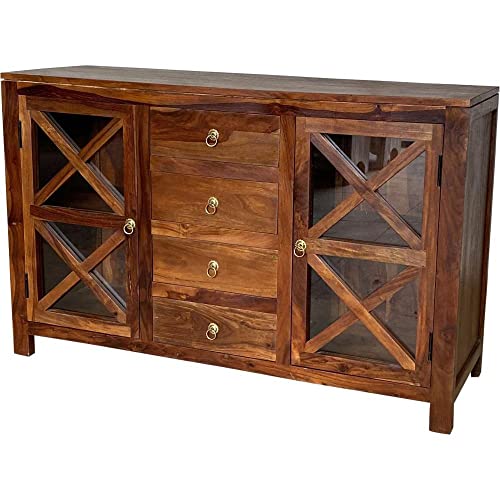 ETNIC ART - Credenza Etnica Indiana in Legno massello con vetri-118x75x38-JBAW-90