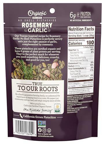 Image of Nichols Farms Roasted with Sea Salt No Shell Pistachios, Kosher, USDA Certified Organic, Non-GMO, 6 Oz (Pack of 3)