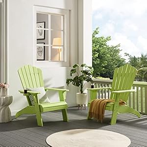 Psilvam Adirondack Chair, Oversized Poly Lumber Fire Pit Chair with Cup Holder, 350Lbs Support Patio Chairs for Garden, Weather Resistant Adirondack Chair Looks Like Real Wood (2, Green) Psilvam Adirondack Chair Oversized Poly Lumber Fire Pit Chair with Cup Holder 350Lbs Support Patio Chairs for Garden Weather Resistant Adirondack Chair Looks Like Real Wood 2 Green
