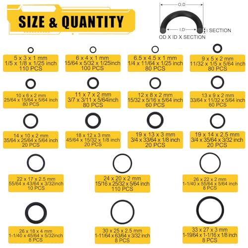 O Ring Assortment Kit, Rubber O Ring Set 780 PCS with 180°Full Pick & Hook Tool, 18 Sizes Universal Nitrile Rubber Pressure Washer O Ring Kit for Hose, Faucet, Automotive, Air and Gas Sealing Repair