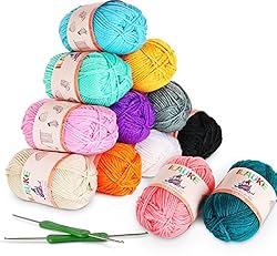 ilauke 12 Acrylic Yarn Skeins Assorted Colors Bonbons 100% Acrylic