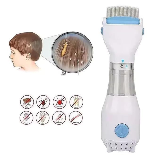 Image of Electric Head Lice Comb - Chemical-Free Lice & Nits Removal Tool with Suction - Reusable Lice Capture Comb for Kids & Adults - Safe, Gentle, and Effective Hair Vacuum Machine (WHITE)