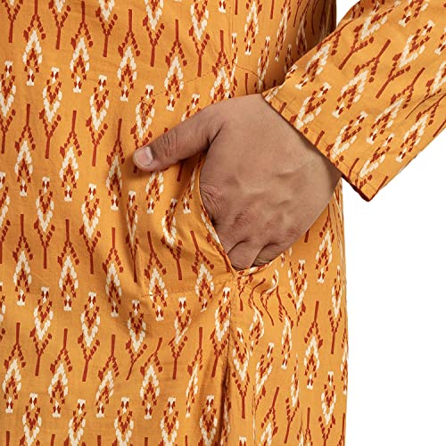 Image of SOJANYA Plus (Since 1958) Men's Cotton Linen Long Kurta | Ethnic Motif Printed for Navratri, Garba & Puja