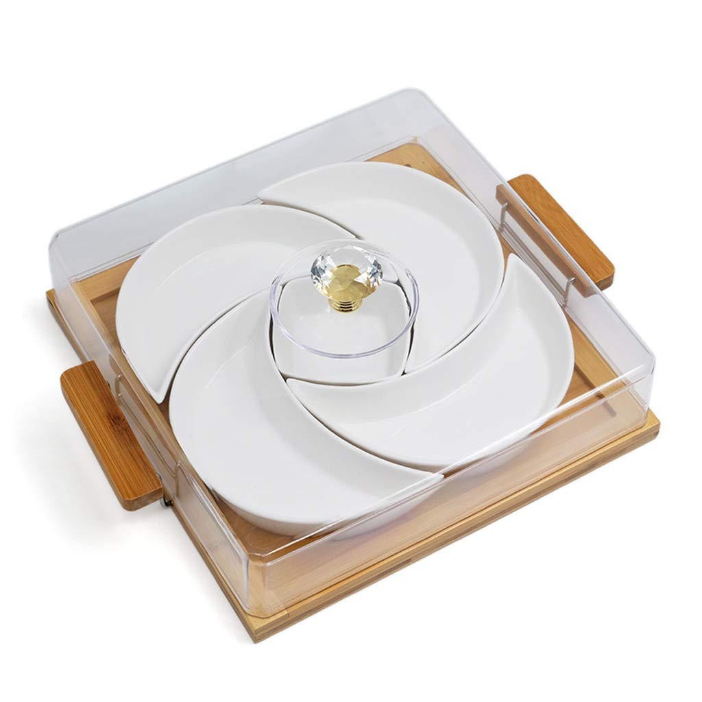 Separated Ceramic Dried Fruit Platter Square Snack Candy Nut Box Combination with Lid Snack Tray