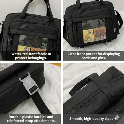 Image of Kawaii Crossbody Ita Bag for Women with Pin & Plush Bear - Japanese Messenger Bags Y2K Shoulder Purse