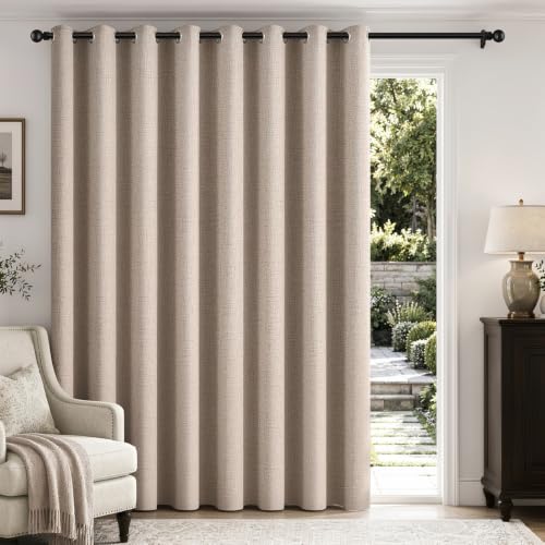 Image of MIULEE Extra Wide 100% Blackout Linen Curtains for Bedroom 100x96 Beige | Room Darkening, Light Blocking, Thermal Insulated, Grommet Top, Linen Textured, Window Curtains for Sliding Door, 1 Panel