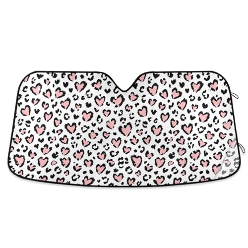 Leopard Print Cheetah Pink Heart Car Sun Visor - Accordion Folding Auto Sunshade for Truck SUV - 55 x 28 Inch by SUABO - Used condition - US$17.78