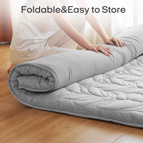 Image of ZonLi Japanese Floor Mattress Futon Mattress King Size, 4 inch Thicken Roll Up Tatami Mat 100% Cotton Washable Cover, Portable & Foldable Floor Bed Mattress for Sleeping, Dormitory, Adult, Grey