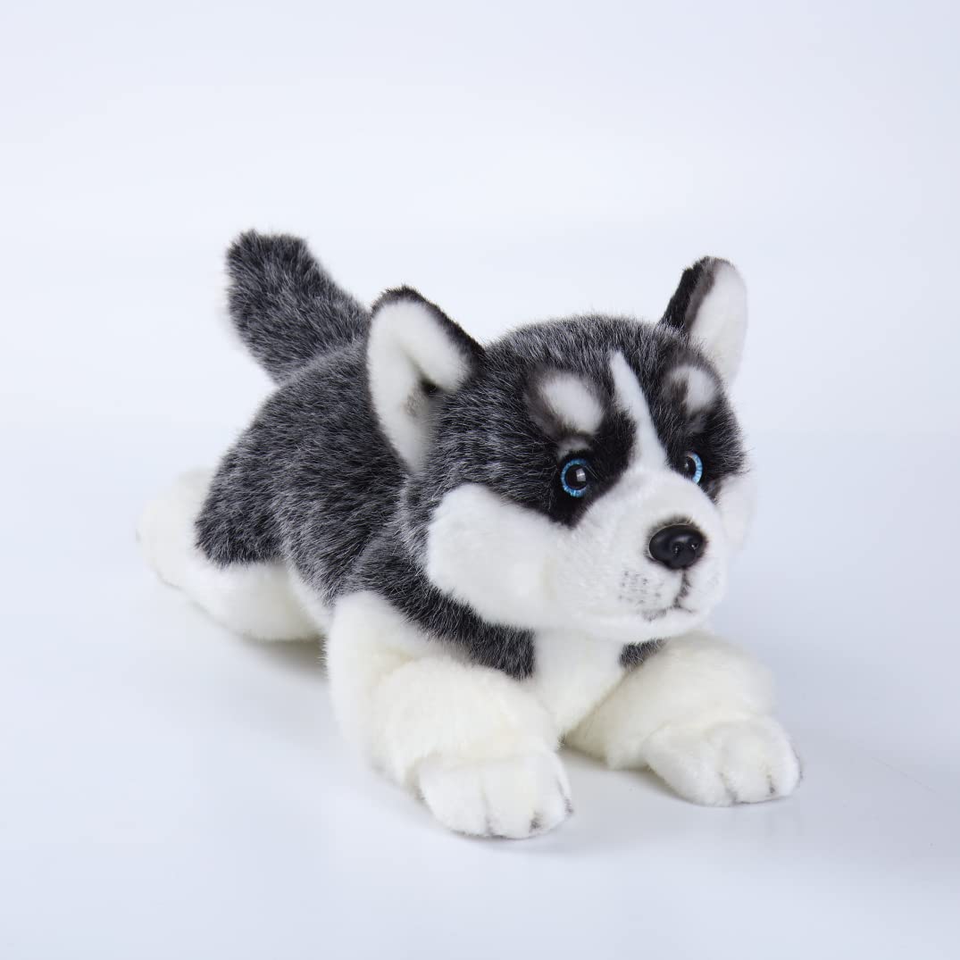 Siberian Husky Stuffed Dog Animal Simulation-Realistic & Lifelike Soft Handmade Lying Dog Plush Toy Puppy -Present Gift for Boys and Girls