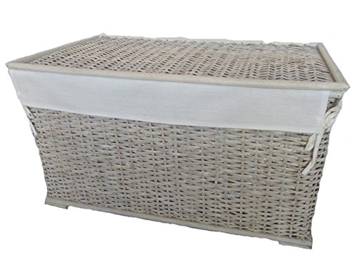 fantasie d oriente Cesto Baule PORTABIANCHERIA Vimini Rattan Bianco Shabby Chic CM 78X44X45 H Porta Biancheria