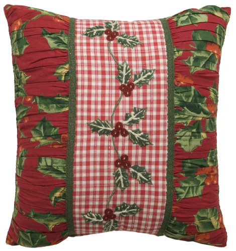 April Cornell 16 by 16-Inch Holiday Ruched Cushion, Red