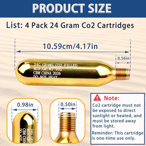 4 Pack 24 Gram CO2 Cartridges 1/2-inch Replacement Thread CO2 Cartridge for Aldult Auto Manual Version of Inflatable Life Jacket Vests Waist Belt Personal Flotation Device Cylinder PFD Rearming Kit by XDDPRO - Used condition - Image 2