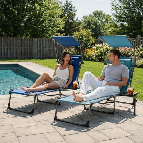 FUNDANGO 400lbs Heavy Duty Tanning Chair with Face Hole & Canopy, Cyan by FUNDANGO - Used condition - Image 2