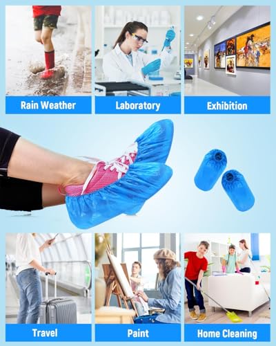 Image of Disposable Shoe Covers, Non-Slip, Waterproof, Durable Shoe Protectors for Home, Work, Medical, and Industrial Use, One Size Fits Most (Plastic, Pack of 50)