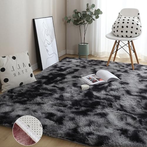 GOUSANG Alfombra de Salón 250 x 340 cm Alfombra Dormitorio Alfombras Salon Grandes Baratas Pelo Largo Fluffy Alfombra para Salón, Suave Mullida Duradera Resistente, Gris Oscuro