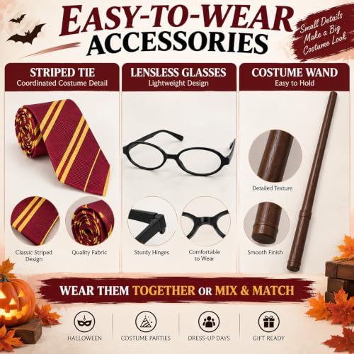 Wizard Costume Set for Kids, Hooded Black Robe for Halloween Dress Up - image 5