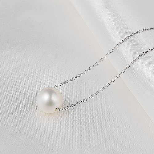 Single Floating Pearl Necklace Sterling Silver Freshwater Cultured Pearl Pendant Necklace For Women 8Mm 17.5 Inch #TOP2
