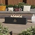 SUNBURY Outdoor Fire Pit, 42" Rectangle Propane Gas Patio Fire Table 50,000 BTU Concrete Travertine Design, CSA Certified, Small Firepit Table with Lava Rocks, Waterproof Cover (Grey)
