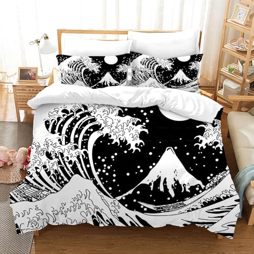 PORJDN Housse de Couette Japonais Parure de Lit Fermeture Éclair, Housse de Couette, samouraï Japonais, taie d'oreiller imprimée avec Branches de Fleurs botaniques,...
