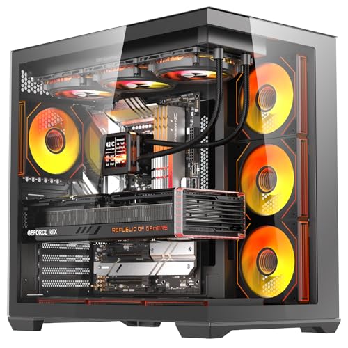 darkFlash C280 E-ATX Full-Tower PC Gaming Case, 7×ARGB Fans Included, 270° Tempered Glass,Reverse Connection Motherboard Compatible, Supports RTX 5090 up to 420mm, 360mm Radiator Support，Black