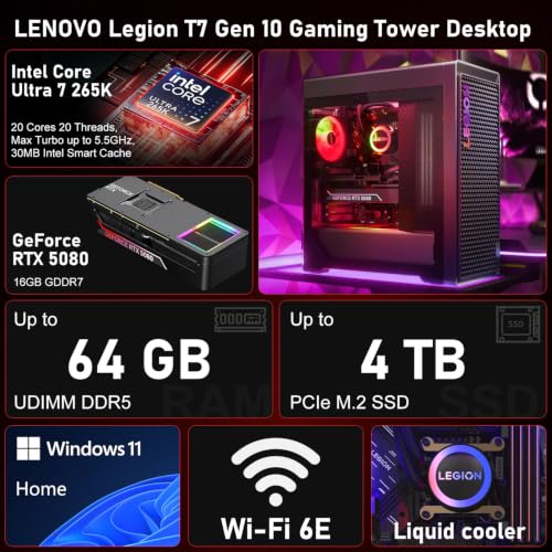 Image of Lenovo Legion T7 RTX 5080 Intel Ultra 7 265K Gaming Tower Desktop