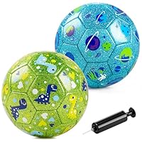 Vastoy Glittery 2-pc Size 2 Toddler Football for 2-6 Year Olds - Kids Football with Dinosaur & Planets Patterns, Kids Soccer Ball, Garden Game Ball Gift Set with Pump & Mesh Bags (Green&Blue)