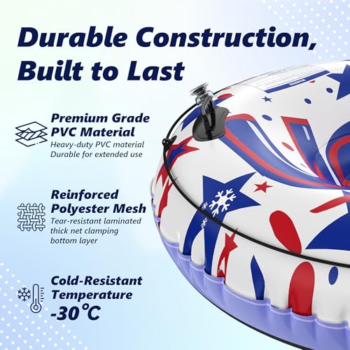 SEETOHOME 47 Inch Heavy-Duty Inflatable Snow Tube Sled with Towable Leash, Cold-Resistant Snow Tubes for Sledding with Triple-Layer Bottom & Sturdy Handles Winter Outdoor Snow Toys by SEETOHOME - Image 2