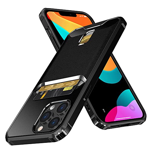 Wuwedo for iPhone 13 Pro Max Wallet Case, Slim Fit Protective Shockproof Heavy Duty Case with Card Holder - Black